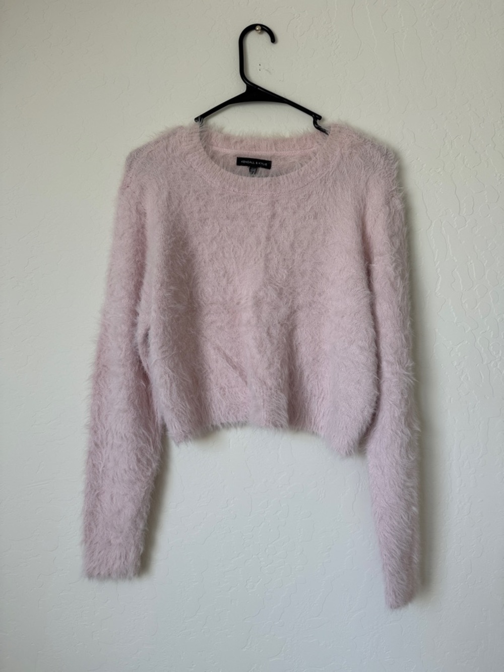 Kendall & Kylie Blush Pink Fuzzy Crewneck Sweater